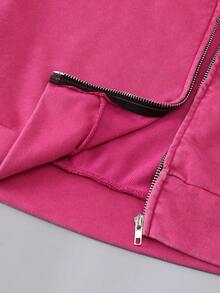 Men's Casual Washed Zip-Up Hoodie, Spring/Autumn - Rose Red - View 5