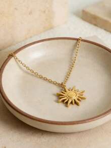 MECYLIFE 1件太阳形状吊坠项链 不锈钢饰品 女士时尚简约项链吊坠 - 金黃色 - 查看 3