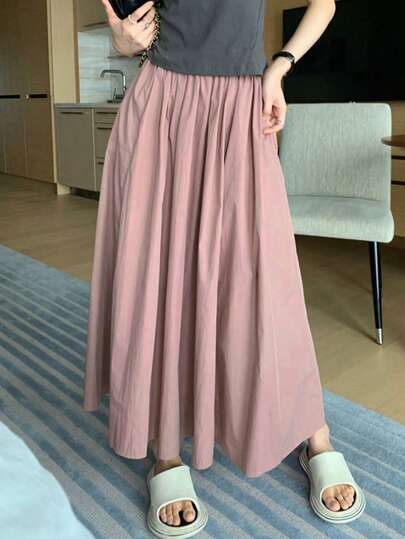 Women's Solid Color Pleated Casual Versatile Date Outing A-Line Skirt