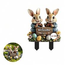 1pc 2D Flat Easter Welcome Animal Rabbit Outdoor Yard Garden Acrylic Decor Prop - Multicolor - View 6
