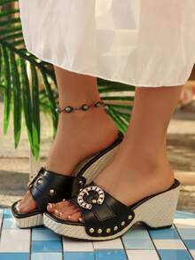 女士厚底坡跟凉鞋 - 黑色 - 查看 4