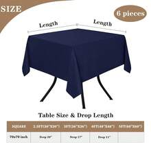 Fitable 6 Pack Square Tablecloths - 70 X 70 Inches - Stain Resistant And Reusable Table Clothes, Navy Polyester Fabric Table Covers For Dining, Card Tables, Coffee Tables - Navy70x70In - View 6