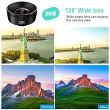 三合一手机相机镜头套装 - 210°鱼眼镜头 + 25倍微距镜头 + 120°广角镜头，夹式智能手机镜头，适用于大多数智能手机 - 3in1鏡頭套件 - 查看 5