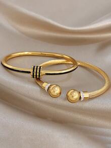 18K镀金几何球手链，女士镀金水晶手链，可叠戴不锈钢手链，圣诞派对珠宝礼品套装 - 彩色 - 查看 11