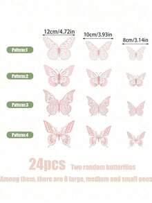 48片3D粉色蝴蝶墙贴，蝴蝶生日装饰，蝴蝶派对装饰，蛋糕装饰，客厅装饰，家居装饰，情人节装饰，婚礼季装饰，节日装饰，可移除贴纸（粉色）。DIY蝴蝶装饰。情人节。配件。 - 粉色 - 查看 6