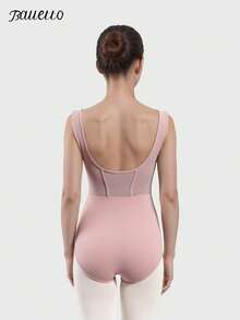 balletto 成人体操服，高衩紧身弹力网眼拼接鱼骨纹连体衣（女款） - 粉色 - 查看 6