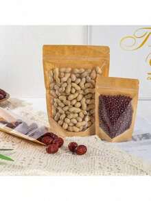 50个透明前开口牛皮纸自立拉链袋，可重复密封食品保鲜袋，带透明窗口 - 非常适合存放零食、糖果、坚果、咖啡 - 密封设计，保鲜省空间，方便整理食品储藏室和厨房，简约包装，是家庭厨师、上班族、送礼和圣诞节的理想之选。 - 彩色 - 查看 7