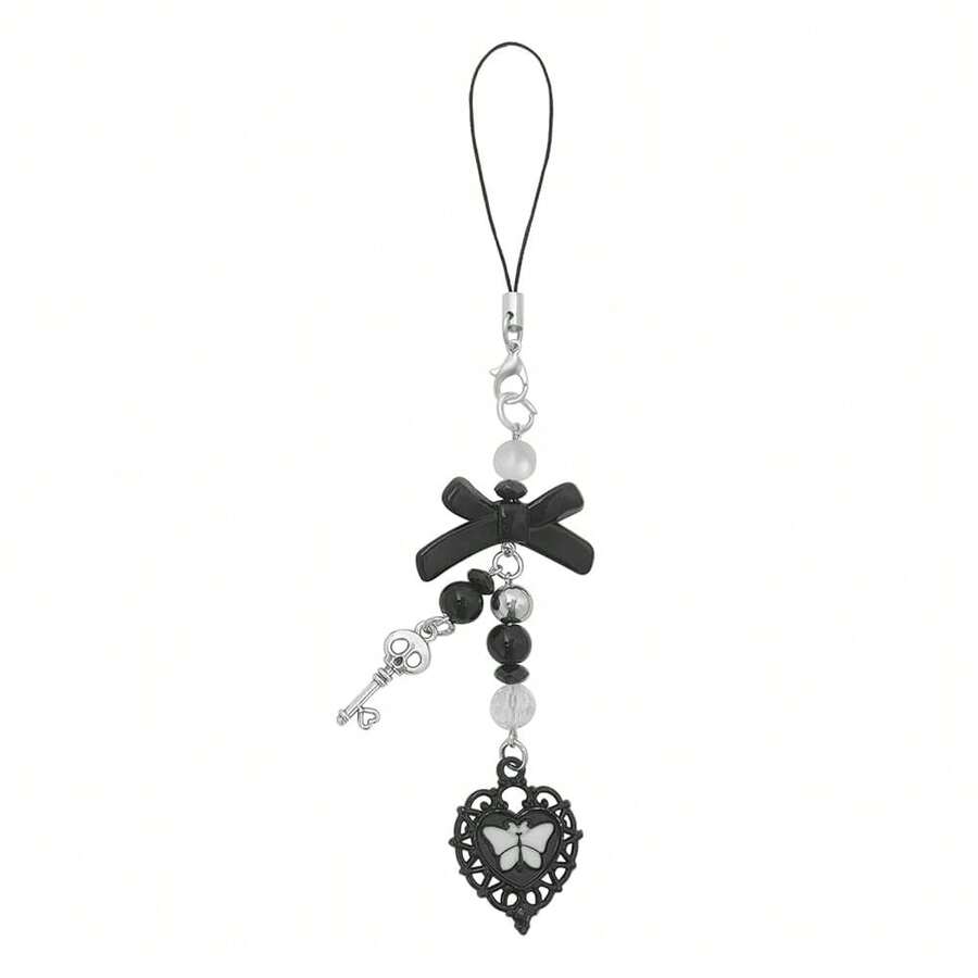 1-4PCS Cute Phone Charms Aesthetic Y2K Cell Phone Charms Strap Strawberry Butterfly Star PhoneCharm Y2K Accessories For Bag Keychain  Camera Pendants Decor - 1黑心 - 查看 1