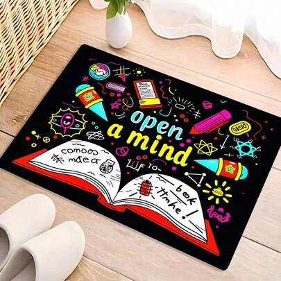 1 قطعة سجادة باب ذات تصميم كتاب ملون على خلفية سوداء، سجادة صغيرة، سجادة ترحيب، سجادة، سجادة أرضية، سجادة باب خارجية، سجادة مطبخ، ديكور منزلي، سجادة باب أمامي، سجادة منطقة صغيرة، سجادة خارجية، ديكور منزلي، سجادة منطقة، سجادة حديقة، سجادة قابلة للغسل، سجادة فاخرة، سجادة سميكة، سجادة ناعمة، سجادة خريف/شتاء