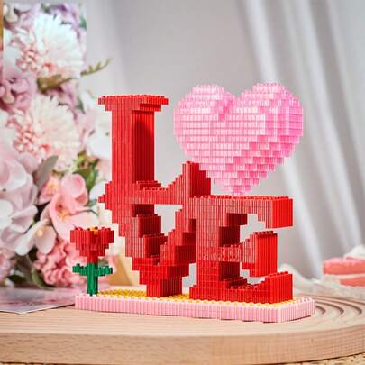 706pcs Romantic Love Shaped Building Set, Heart Ornament Building Toy Kit, Flowers Micro Building Blocks - Valentine's Day Gifts For Her Him Anniversaries Gift For Women Men Birthday Christmas, With Giftbag