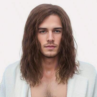 Peluca larga rizada y con capucha de hombre, retardante de llama, sintética, natural, para uso diario, fiestas, disfraces y carnaval/Gras/Mascarada (Marrón)