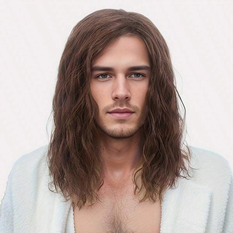 Men Wig Long Men Wig Curly Layered Hooded Flame Retardant Synthetic Wig Men Natural Wig Daily Party Costume Cosplay Wear (Brown), Carnival/ Gras/Masquerade