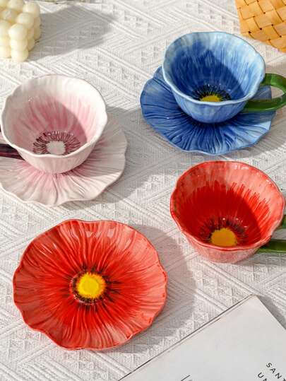 1 Juego de taza y platillo de cerámica con estilo chino y diseño floral, adecuado para el hogar, la cocina, el comedor y la sala de estar. Puede contener té, café, leche y jugo, también es adecuado para actividades al aire libre, bodas, fiestas, regalos, cumpleaños, Navidad y otras ocasiones.