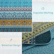 WONGS BEDDING Bohemian Comforter Set, Twin, Full, Queen & King Sizes, 3 Pieces, Lightweight Microfiber Quilt, Bohemian Style, Purple & Blue, All Seasons - 水鴨藍 - 查看 6