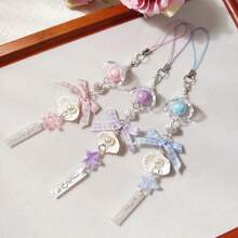 1pc Plaid Bow Shell Wind Chime Keychain, Cute & Versatile Minimalist Style Phone Strap, Bag Charm - Multicolor - View 1