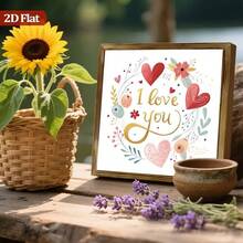 2D Flat Prints 1pc Wood Frame Wooden I Love You, Heart-Shaped Floral Decoration, Hand-Drawn Illustration Style, Wall Art 8x8in Prints Print Painting Living Room Bedroom Office Bathroom Dorm Home Decor Valentine's Day Gifts - A - 查看 4