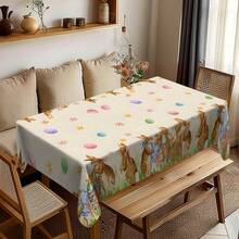 1pc Easter Bunny Print Table Napkins, Easter Egg & Bunny Tablecloth, Polyester Rectangular Tablecloth, Dining Room Decoration, Home Easter Decoration, Easter Party Gift, Festive Easter Party Supplies, Easter Party Decoration - Multicolor - View 5