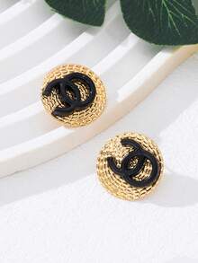 1 قطعة أقراط دائرية ذهبية معدنية مزدوجة الشكل الحرفي O، مجوهرات فاخرة هندسية للحفلات - أبيض - مشاهدة 4