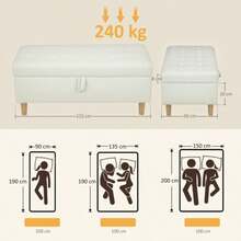 Upholstered Stool With Storage Space, Wooden Legs, Soft Fabric Cover, Cream White - Beige - View 5