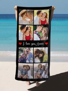 A Customized Photo And Name Beach Towel, Valentine's Day Personalized Bath Towel, Adult Pool Towel, Vacation Gift, Beach Towel, Wedding Couple Commemorative Gift, Valentine's Day, Birthday Gift, Friend/Couple/Family/Pet, Adult Pool Towel, Vacation Gift, Beach Towel - Multicolor - View 2