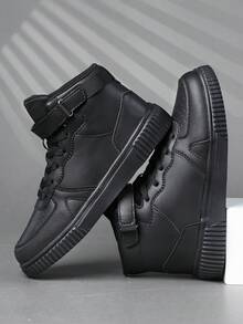 2026 Nuevos zapatos casuales para hombre, zapatillas altas clásicas retro, zapatos casuales de cordones de cuero, zapatos con suela gruesa elevadora, suelas suaves y cómodas, transpirables y ligeras, versátiles y de moda para el uso diario - Negro - Ver 5