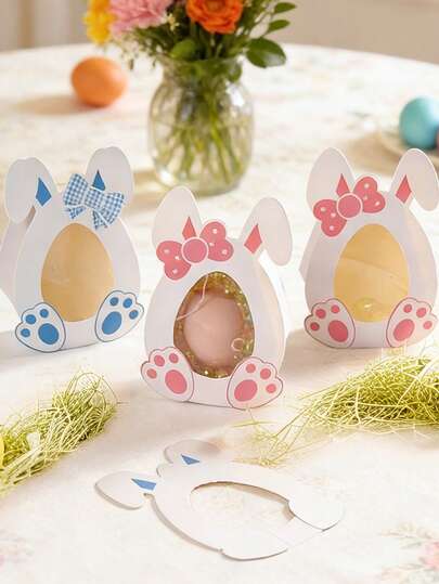 一套10/20个复活节兔子礼盒，可爱兔子造型纸质蛋盒，带透明窗口，可用于复活节彩蛋寻宝派对装饰、复活节篮子收纳盒、复活节生日节日春季派对用品