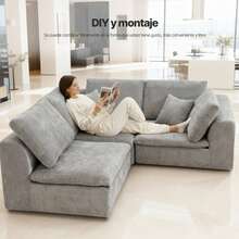 Sofás seccionales de 3 plazas para sala de estar, sofás modulares con asientos profundos, sofá seccional tipo nube, fundas de sofá lavables, sofá moderno minimalista para sala de estar o apartamento, color gris claro. - Gris Claro - Ver 8