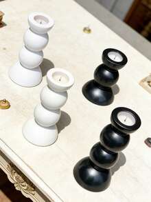 1pc Minimalist Rock Pile Resin Candle Holder, Black & White Ball Vintage Decor, Stacked Ball Candle Holder, For Tabletop Decor, Bookshelf Display, Living Room Center Piece, Desktop Decoration - Multicolor - View 4