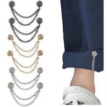 2个优雅实用磁性衣夹，女士适用 - 可调节链条设计，花卉装饰，适用于衬衫/袖子/连衣裙/裤子 - 即时调节，无需缝纫，外观优雅，衣物固定器，衣橱必备，合金材质，抛光表面，时尚达人之选，女士时尚配饰