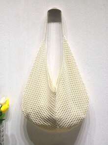 Large Capacity Crochet One Shoulder Tote Bag - Lightweight, Multifunctional Knitted Handbag, Beige, Pink, Brown, Black, Suitable For Travel, Beach, Vacation And Daily Use, Large Tote Bag 7MOC - 米色 - 查看 10
