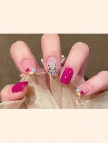 1张14片自粘凝胶指甲油贴纸，防水持久3D时尚美甲贴花，适合女性、女孩、居家庆祝、舞会、节日、旅行、快速美甲，酒红色和银色闪粉美甲用品 - 彩色 - 查看 5