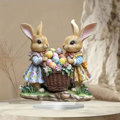 Acrylic Colorful Printed Easter Series Rabbit Desk Decor, Vintage Home Office Cafe Desktop Ornament, Gift For Friends