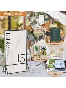 4pcs Acrylic Sign Holders, 5x7 Inch - Double-Sided Tabletop Photo Frames, Suitable For Wedding Table Numbers, Restaurant Menus, Christmas Photos, Graduation Ceremonies, Birthday Parties, Baby Showers (With Removable Adhesive) - Clear Photo/Price/Menu Display Stands