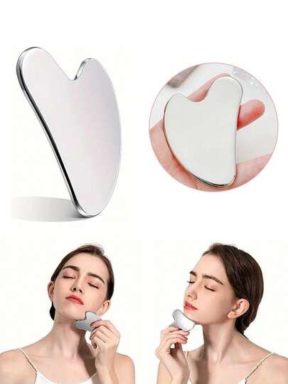 1个不锈钢心形刮痧板，专为娇嫩肌肤护理和全身放松而设计，提供清凉顺滑的按摩体验。心形曲线精准贴合面部和身体轮廓，适用于面部紧致、眼部舒缓、颈部放松和全身肌肉按摩。