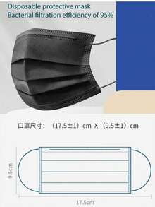 Mask, Disposable Non-Woven Flat Mask, Daily Dust-Proof, Breathable And Comfortable, Ear Hanging Safety, Suitable For Outdoor Travel, Gatherings And Offices, High-Quality Melt Blown Fabric, Bacterial Filtration Rate Of 95% - Black - View 6