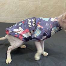 Sphynx Cat Clothes, Soft Stretchy Fabric With Santa Claus Print, Suitable For Autumn/Winter