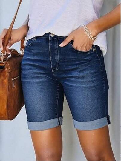 Plus Size Women's Distressed Skinny Biker Jeans - Stretchy Denim Fabric, Slim Fit