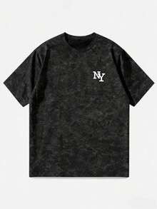 Japanese Style Women's Loose Fit Round Neck Fashionable Versatile Letter Print Tie-Dye Short Sleeve T-Shirt, Spring/Summer - Black - View 3