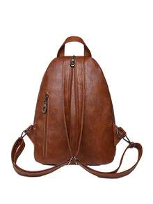 Women's Elegant Flap Shoulder Bag PU Leather Top-Handle Chic Backpack With Multi Zipper Pockets For Daily Use And Dating Events - màu nâu - Xem 6