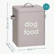 Navaris Contenedor Comida Perro - Set 1x Caja Pienso Perro de Metal y 1x Pala Medidora para Almacenaje de Pienso de Perro Mascotas - Contenedor Pienso Perros con Asa y Tapa - Gris - Gris Oscuro - Ver 5