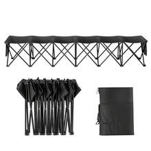 Banco plegable portátil, banco de fútbol plegable de 6 asientos con bolsillos laterales y bolso de transporte, asientos laterales de tela Oxford 600D ligera, para fútbol, béisbol, camping, eventos al aire libre, negro - Negro - Ver 8