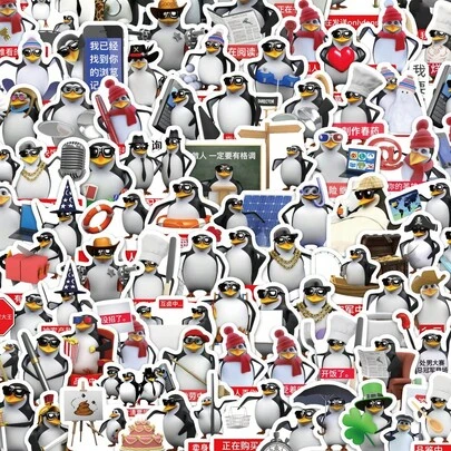 100pcs/Set 3D William Tell Penguin Stickers - Funny Doodle Stickers, Suitable For Water Bottles And Cars