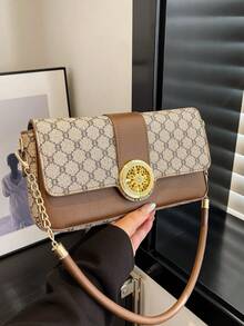 Retro Fashionable Chic Underarm Clasp Shoulder Bag For Women, High-End Commuter Baguette Bag - Grey - View 1