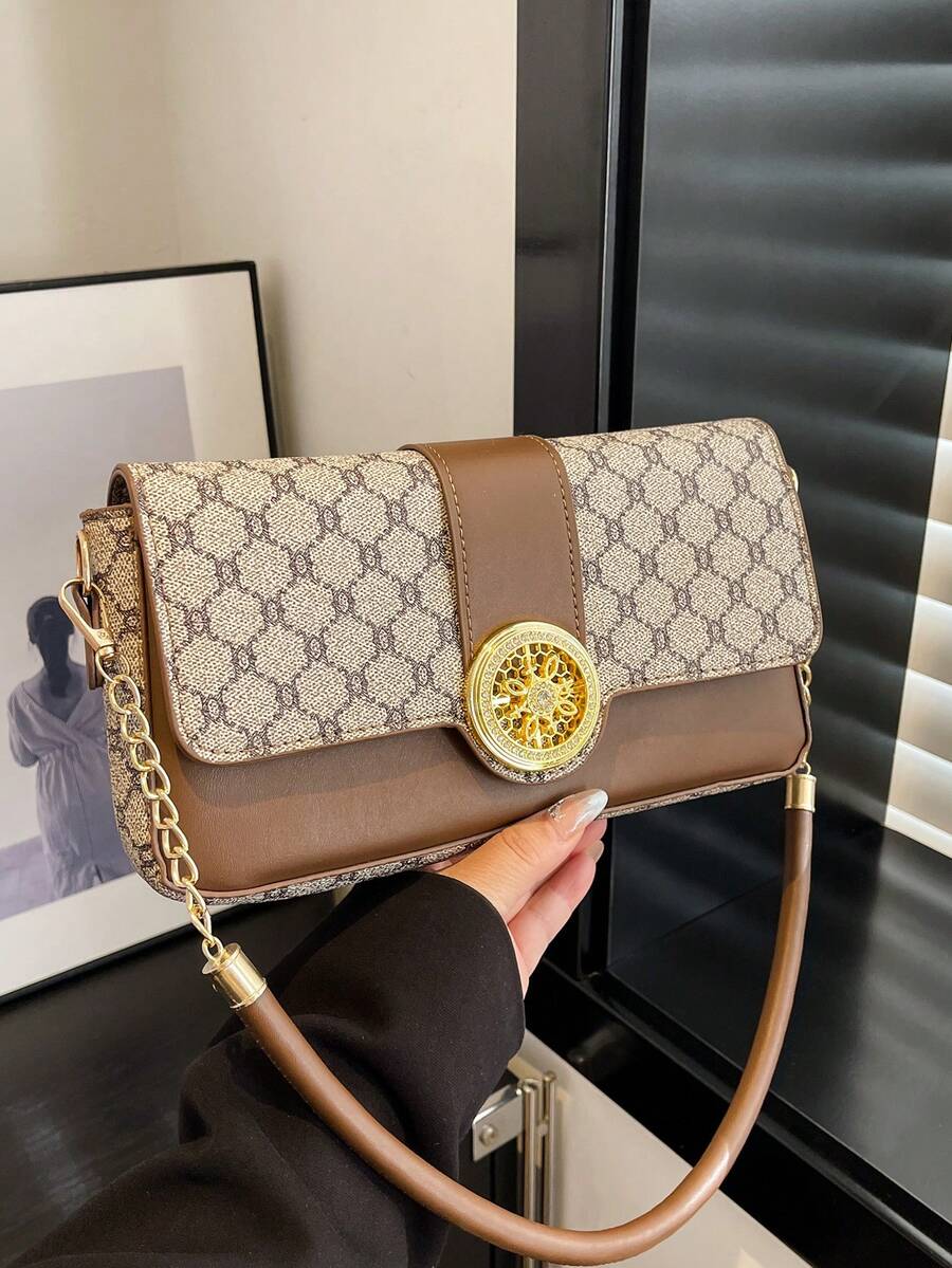 Retro Fashionable Chic Underarm Clasp Shoulder Bag For Women, High-End Commuter Baguette Bag - Grey - View 1