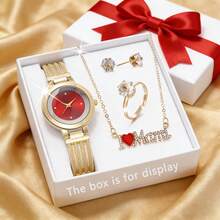 5pcs Women's Fashionable Retro Versatile Elegant Watch, Crown Rhinestone Necklace Earrings Ring Set, Suitable For Daily Decoration And Wear, Essential For Valentine's Day, Ramadan, Mother's Day, Perfect Gift For Mom/Girlfriend - Multicolor - View 17