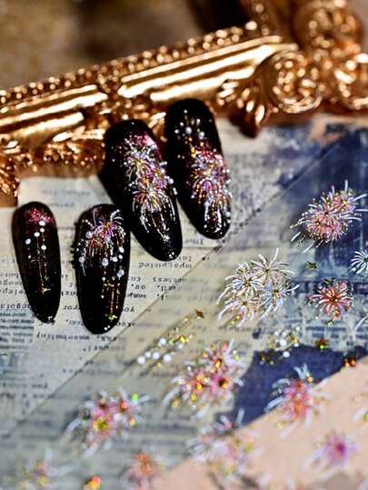 Beautizon Nailartlab Firework Glitter Nail Stickers 3D Holographic Purple Pink Nail Art Decals DIY Manicure Accessories Nails Nail Supplies