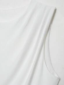 Áo tank top nữ màu trơn cổ tròn, dáng rộng, xếp ly, màu trắng, thích hợp cho mùa hè. - trắng - Xem 3