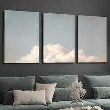 3pcs Canvas Print Decorative Painting, Vintage Sky Painting, Clouds Landscape Art, Fantasy Clouds, Minimalism, Bed Decoration, Indoor Home Wall Decoration Art, No Frame - Multicolor - View 3