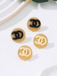 1 قطعة أقراط دائرية ذهبية معدنية مزدوجة الشكل الحرفي O، مجوهرات فاخرة هندسية للحفلات - أبيض - مشاهدة 2