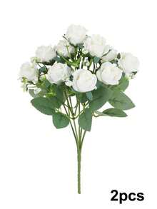 1/2束仿真丝玫瑰花束，11.8英寸假玫瑰，搭配满天星，适用于新娘捧花、周年纪念、婚礼装饰、花瓶装饰、餐桌摆饰及家居装饰、客厅/卧室装饰、情人节派对装饰 - 彩色 - 查看 16